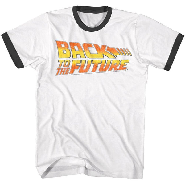Back To The Future - Worn Logo Short Sleeve Ringer Boyfriend Tee - HYPER iCONiC