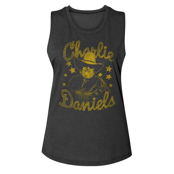 Charlie Daniels Band - CDB And Stars Muscle Womens Muscle Tank Top - HYPER iCONiC.