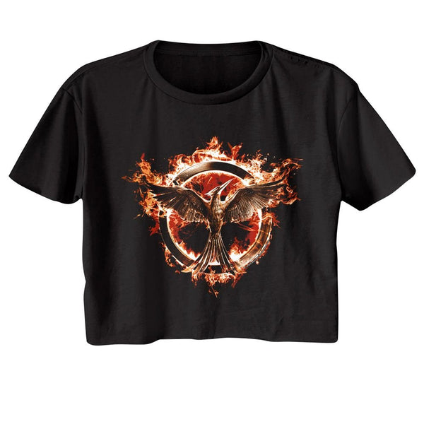Hunger Games - Flaming Mockingjay Womens Crop Tee - HYPER iCONiC.