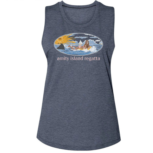 Jaws - Girl On Float Womens Muscle Tank Top - HYPER iCONiC.