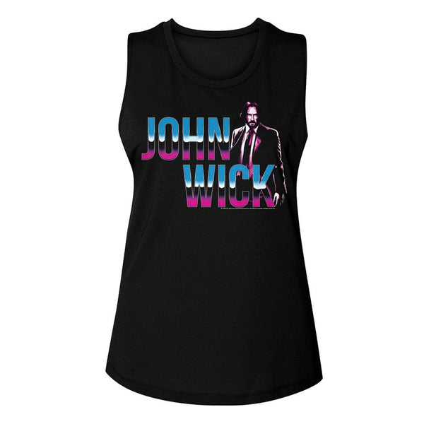 John Wick - Neon Chrome Logo Womens Muscle Tank Top - HYPER iCONiC.