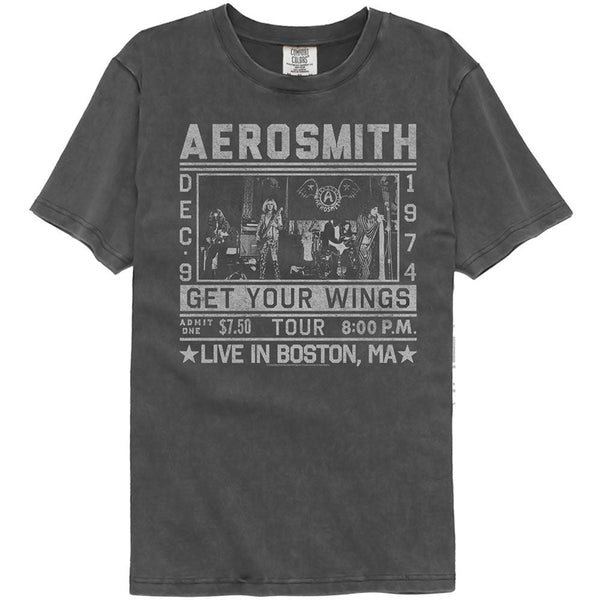 Aerosmith - Wings Tour 74 Vintage Wash Black T-Shirt - HYPER iCONiC.