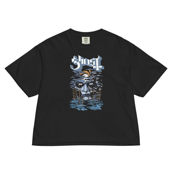 Ghost Into the Night Mineral Wash Womens Crop Top - HYPER iCONiC.