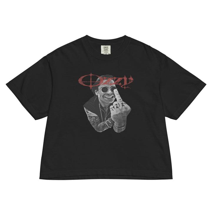 Ozzy Osbourne Flip the Bird Mineral Wash Womens Crop Top - HYPER iCONiC.