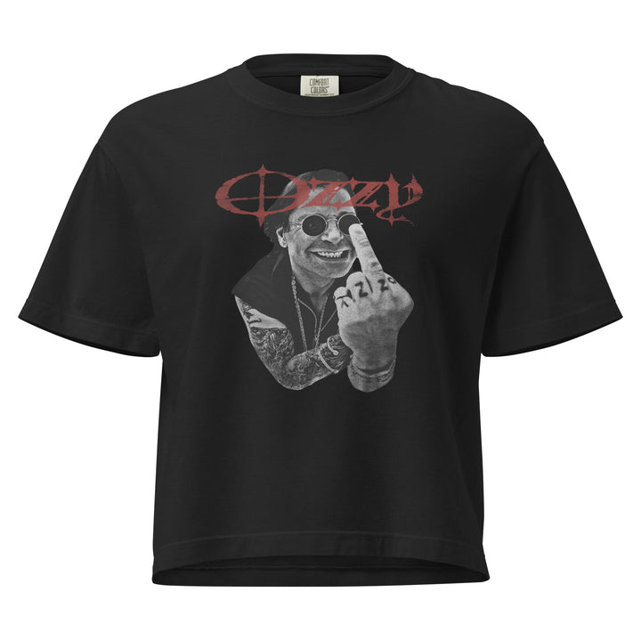 Ozzy Osbourne Flip the Bird Mineral Wash Womens Crop Top - HYPER iCONiC.