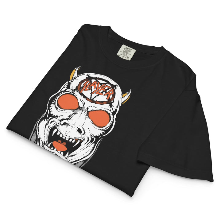 Slayer Reign in Blood 86 - 87 Tour Mineral Wash Womens Crop Top - HYPER iCONiC.