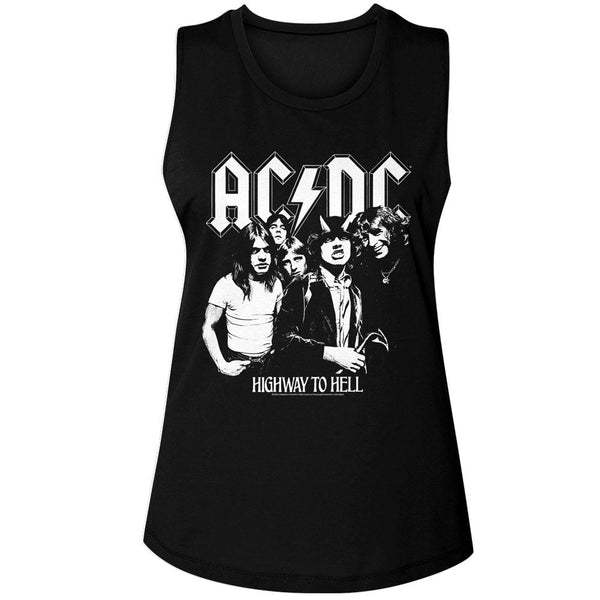 AC/DC - AC/DC BW Highway Photo Womens Muscle Tank Top - HYPER iCONiC.