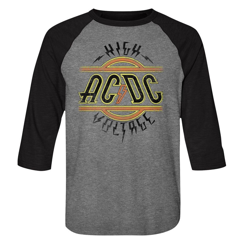 AC/DC High Voltage Premium Heather/Vintage Black Adult Raglan Baseball T-Shirt, Size: Medium