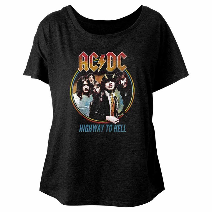 AC/DC - Highway To Hell Tricolor Womens Short Sleeve Dolman - HYPER iCONiC