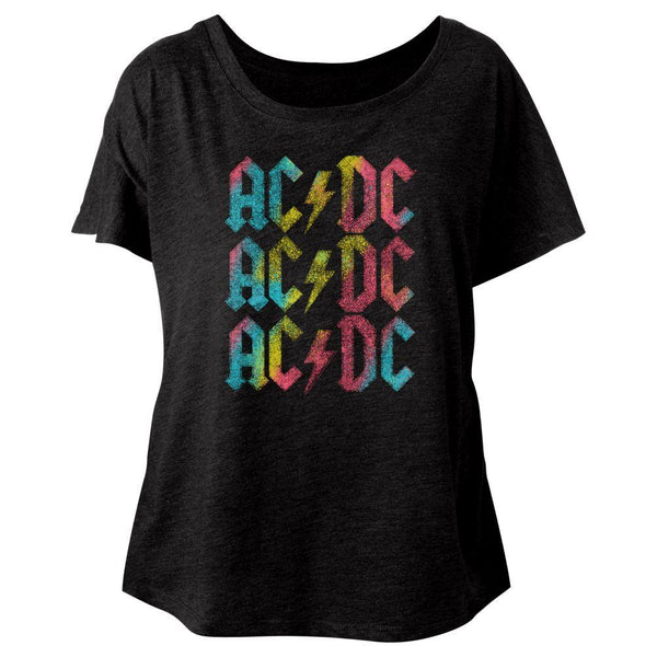 AC/DC - Rainbow Repeat Womens Short Sleeve Dolman - HYPER iCONiC