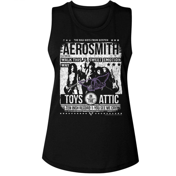 Aerosmith - Aero Poster Womens Muscle Tank Top - HYPER iCONiC.