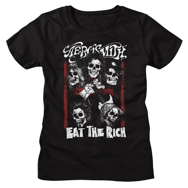Aerosmith - Eat The Rich Skull Womens T-Shirt - HYPER iCONiC.