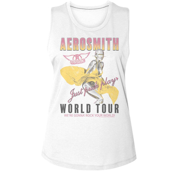 Aerosmith - Just Push Play Womens Muscle Tank Top - HYPER iCONiC.
