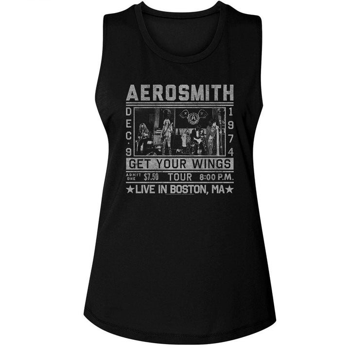 Aerosmith - Wings Tour 74 Womens Muscle Tank Top - HYPER iCONiC.