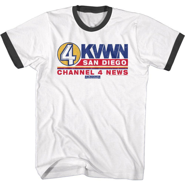 Anchorman - Ch 4 News Logo Short Sleeve Ringer T-Shirt - HYPER iCONiC