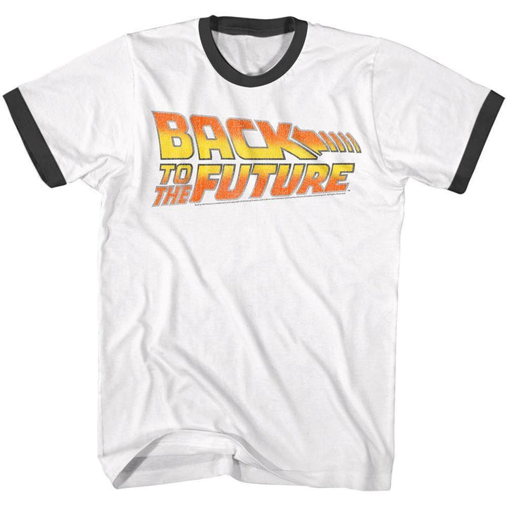 Back To The Future - Worn Logo Short Sleeve Ringer Boyfriend Tee - HYPER iCONiC