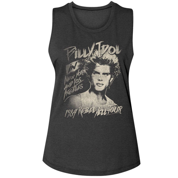 Billy Idol - 84 Rebel Yell Tour Muscle Womens Muscle Tank Top - HYPER iCONiC.