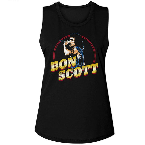 Bon Scott - Gold Name Womens Muscle Tank Top - HYPER iCONiC.