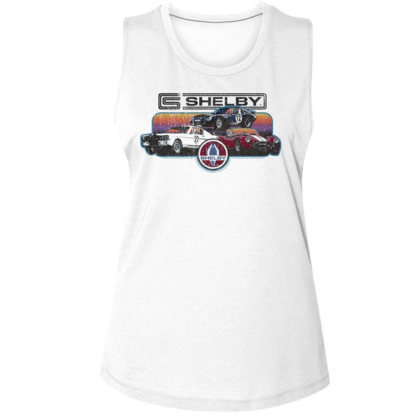 Carroll Shelby - Gradient Collage Womens Muscle Tank Top - HYPER iCONiC.