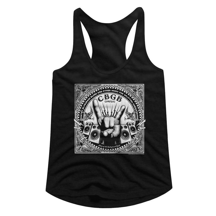 CBGB Rock Hand Womens Racerback Tank - HYPER iCONiC