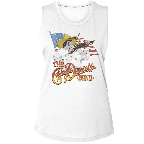 Charlie Daniels Band - CDB And The Flag Womens Muscle Tank Top - HYPER iCONiC.