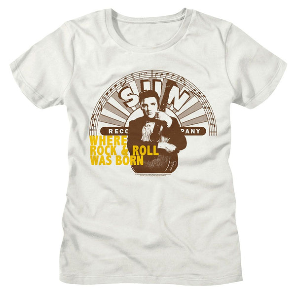 Elvis Presley - Elvis Where Rock And Roll Was Born Womens T-Shirt - HYPER iCONiC.