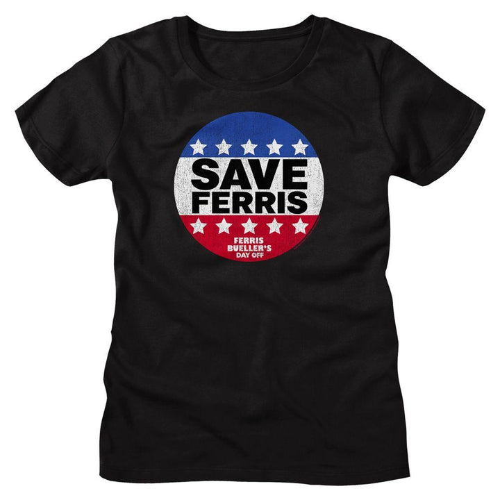 Ferris Bueller's Day Off Save Ferris Button Womens T-Shirt - HYPER iCONiC