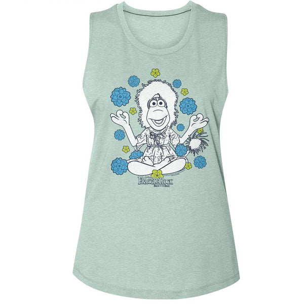 Fraggle Rock - Mokey And Flowers Muscle Womens Muscle Tank Top - HYPER iCONiC.