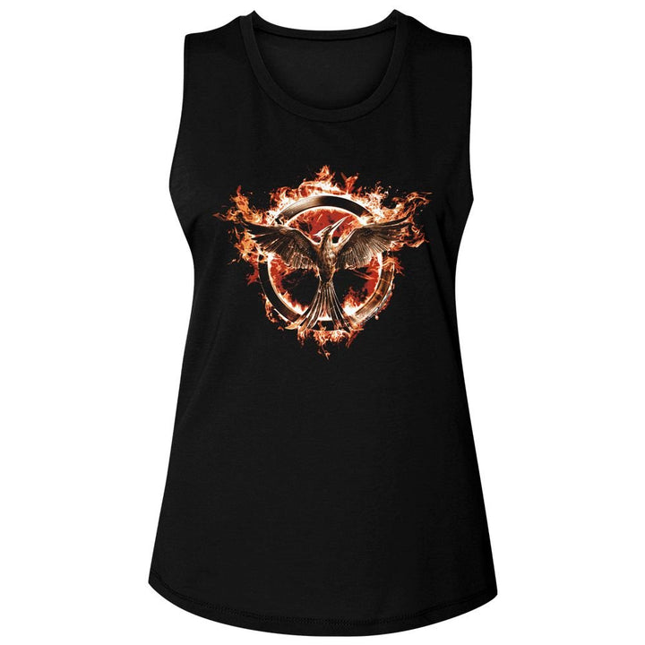 Hunger Games - Flaming Mockingjay Womens Muscle Tank Top - HYPER iCONiC.