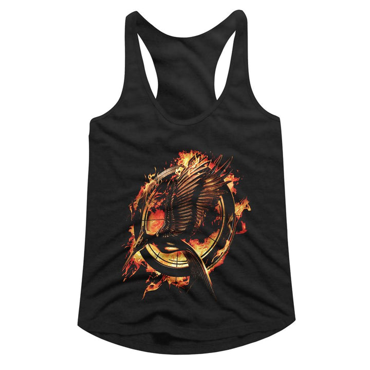 Hunger Games - Flaming Mockingjay Womens Racerback Tank Top - HYPER iCONiC.