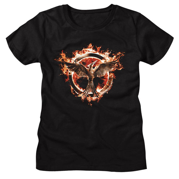 Hunger Games - Flaming Mockingjay Womens T-Shirt - HYPER iCONiC.