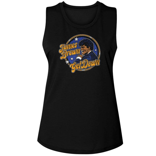 James Brown - Get Down Circle Womens Muscle Tank Top - HYPER iCONiC.
