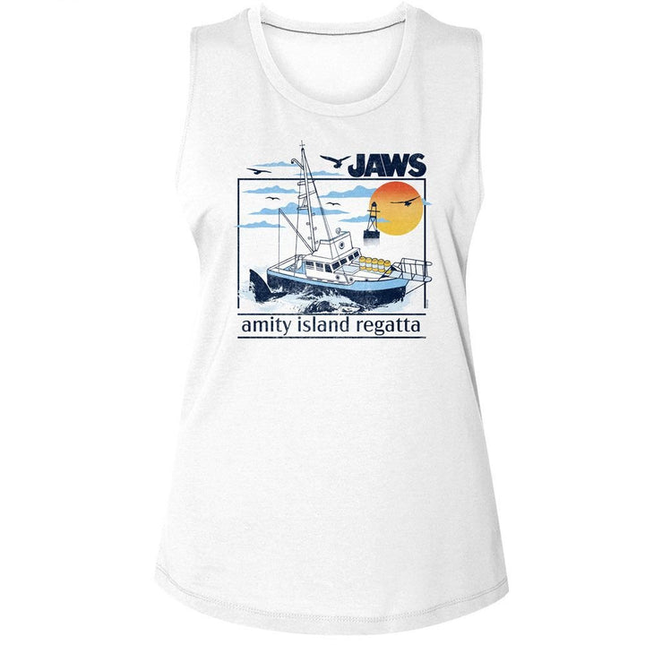 Jaws - Amity Island Regatta Womens Muscle Tank Top - HYPER iCONiC.