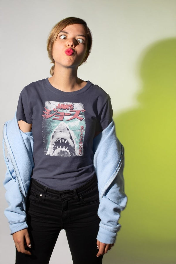 Jaws Worn Japanese Poster Womens T-Shirt - HYPER iCONiC