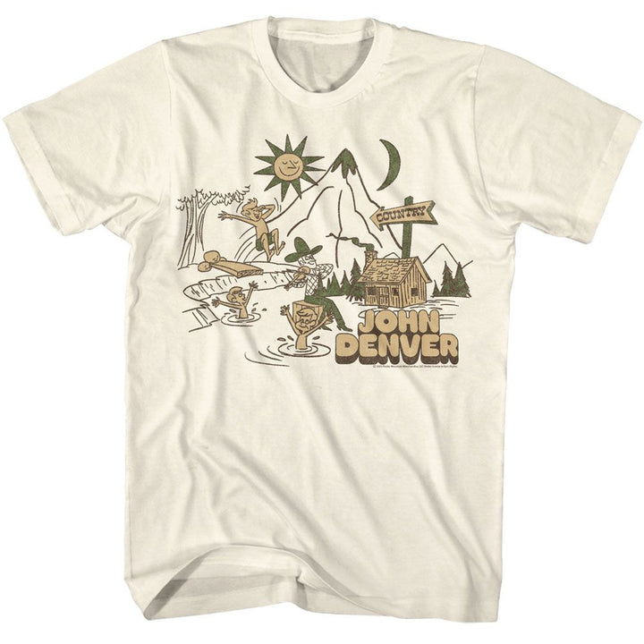 John Denver - Country Cabin And Lake Boyfriend Tee - HYPER iCONiC.