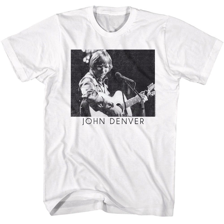 John Denver - Playing Guitar BW T-Shirt - HYPER iCONiC.