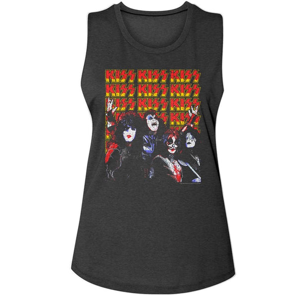 KISS - Lots Of Logos Muscle Womens Tank Top - HYPER iCONiC.