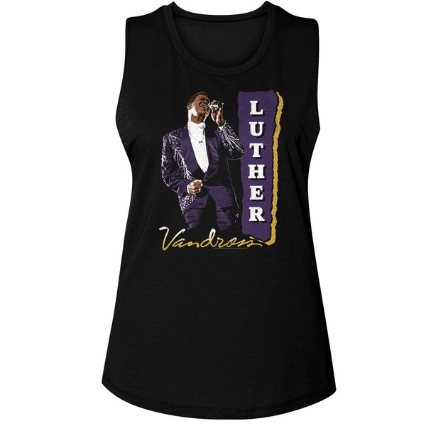 Luther Vandross - Purple Suit Womens Muscle Tank Top - HYPER iCONiC.