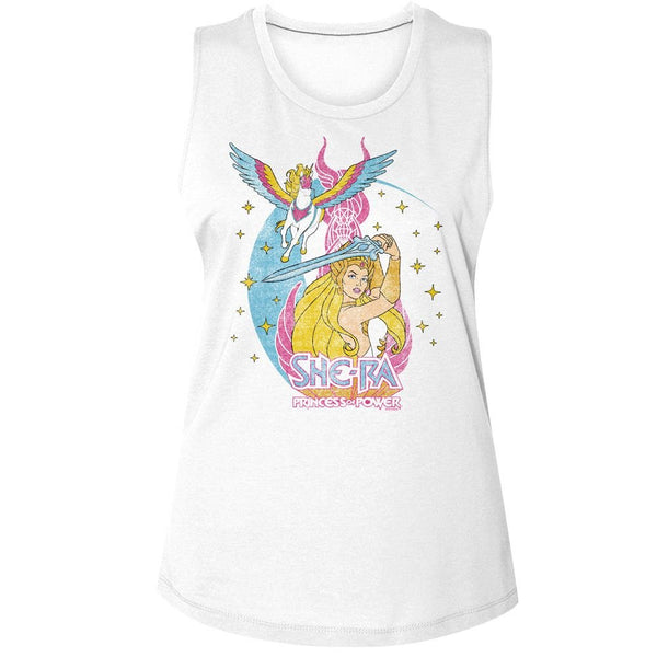 Masters Of The Universe - MOTU She Ra Swiftwind Stars Womens Muscle Tank Top - HYPER iCONiC.