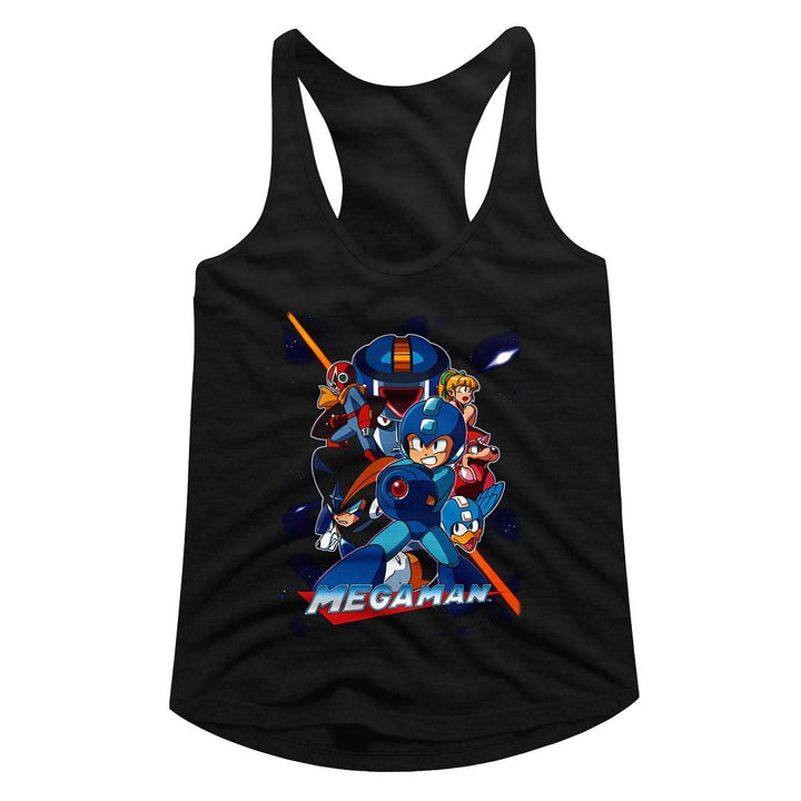 Mega Man Collage Orange Beam Womens Racerback Tank - HYPER iCONiC