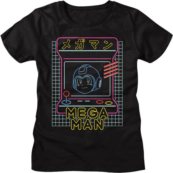 Mega Man - Neon Arcade Womens T-Shirt - HYPER iCONiC.