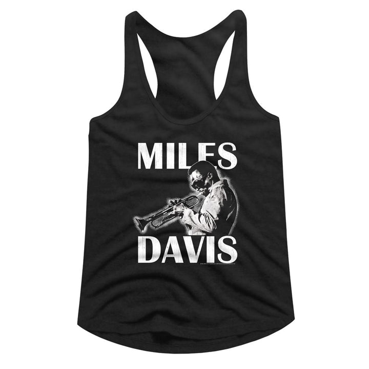 Miles Davis - Playing The Trumpet Womens Racerback Tank Top - HYPER iCONiC.