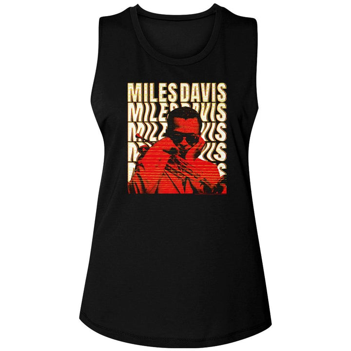 Miles Davis - Warped Text Womens Muscle Tank Top - HYPER iCONiC.