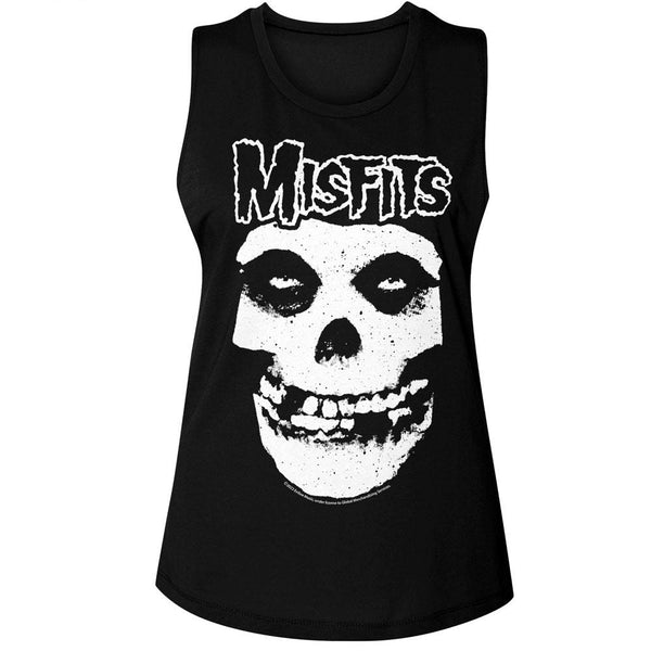 Misfits - Logo Outline Skull Womens Muscle Tank Top - HYPER iCONiC.