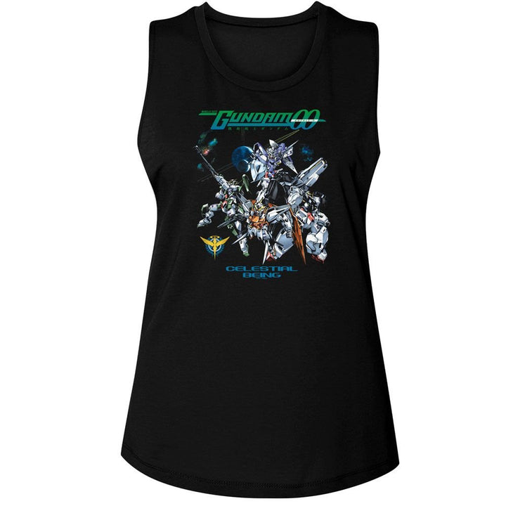 Mobile Suit Gundam - Gundam Celestial Being In Space Womens Muscle Tank Top - HYPER iCONiC.