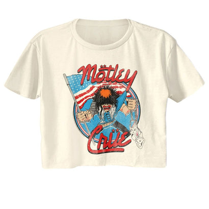 Motley Crue - Allister With Us Flag Womens Crop Tee - HYPER iCONiC.
