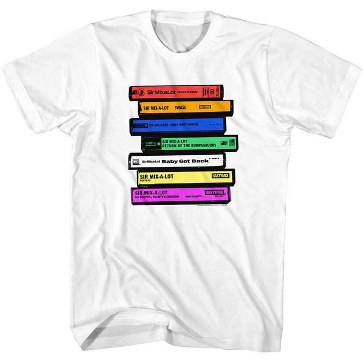 Sir Mix A Lot - Colorful Stacked Cassettes T-shirt - HYPER iCONiC.