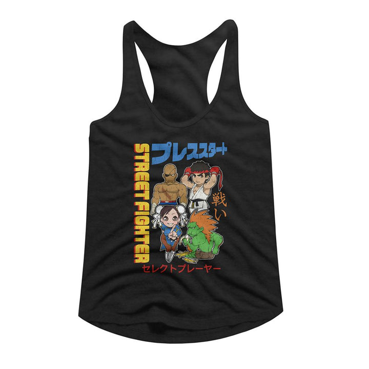 Street Fighter - Chibi With Kanji Womens Racerback Tank Top - HYPER iCONiC.