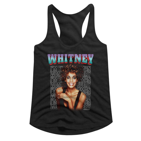 Whitney Houston - Every Woman Stacked Womens Racerback Tank Top - HYPER iCONiC.