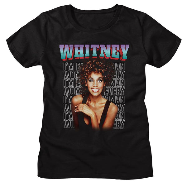 Whitney Houston - Every Woman Stacked Womens T-Shirt - HYPER iCONiC.